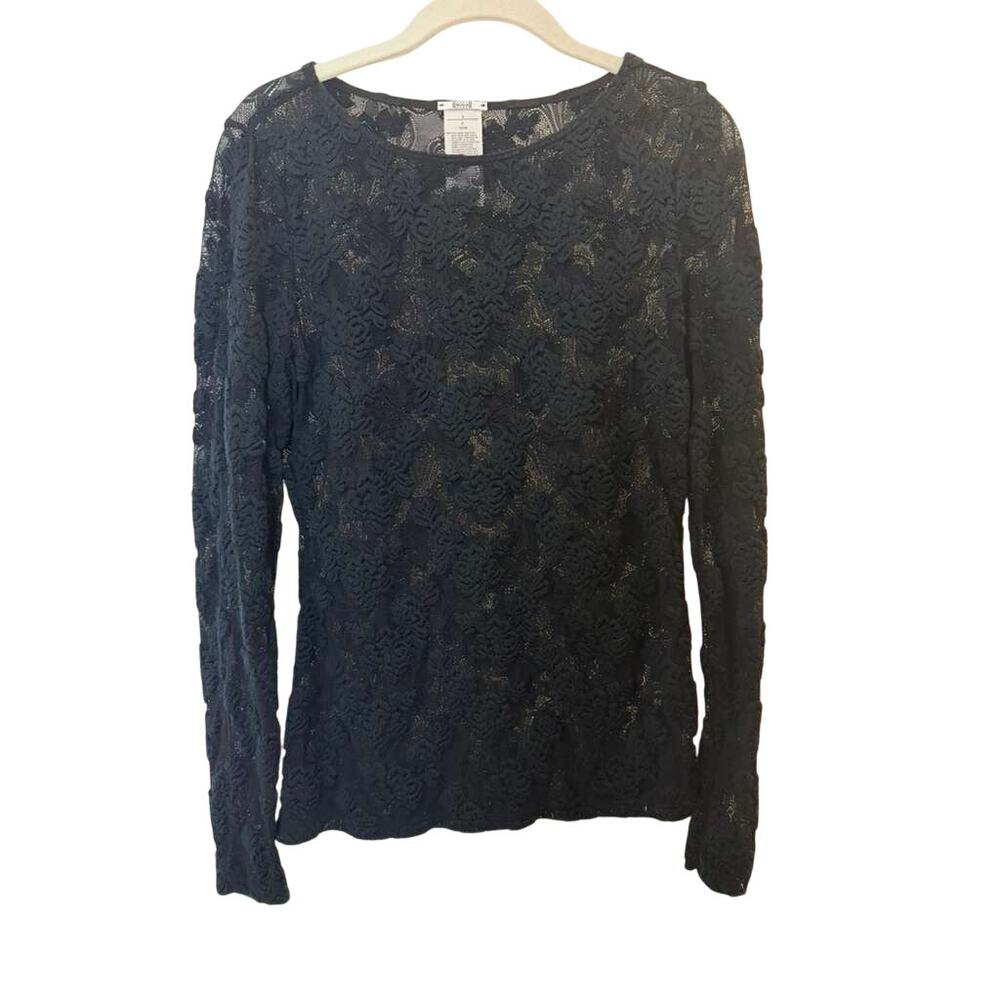 Wolford Virgin Wool Blend Long Sleeve Floral Sheer Knit Top in Black sz. S